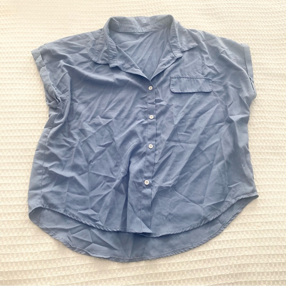 SHEIN Curve Light Blue short sleeve button down shirt 2XL